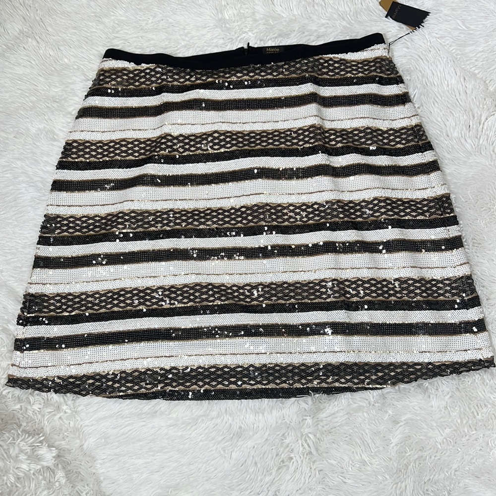 MARE’E POUR‎ TOI ‘Flippy’ ALINE Sequin Skirt Size 24 Black, Brown, White